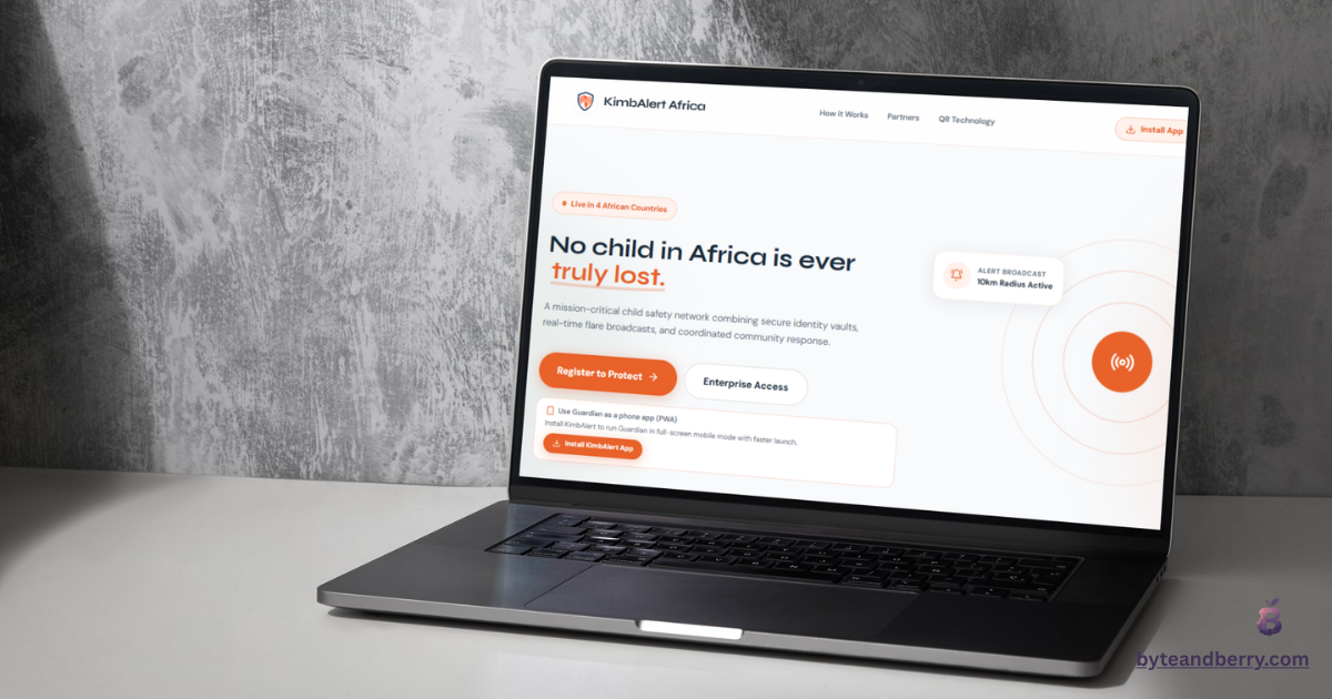 KimbAlert Africa laptop homepage mockup